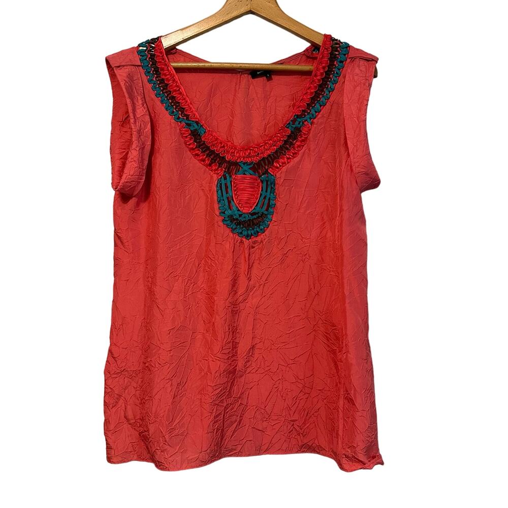 Nanette Lepore Womens Silk Short Sleeve V Neck Blouse Pink Coral Size 6